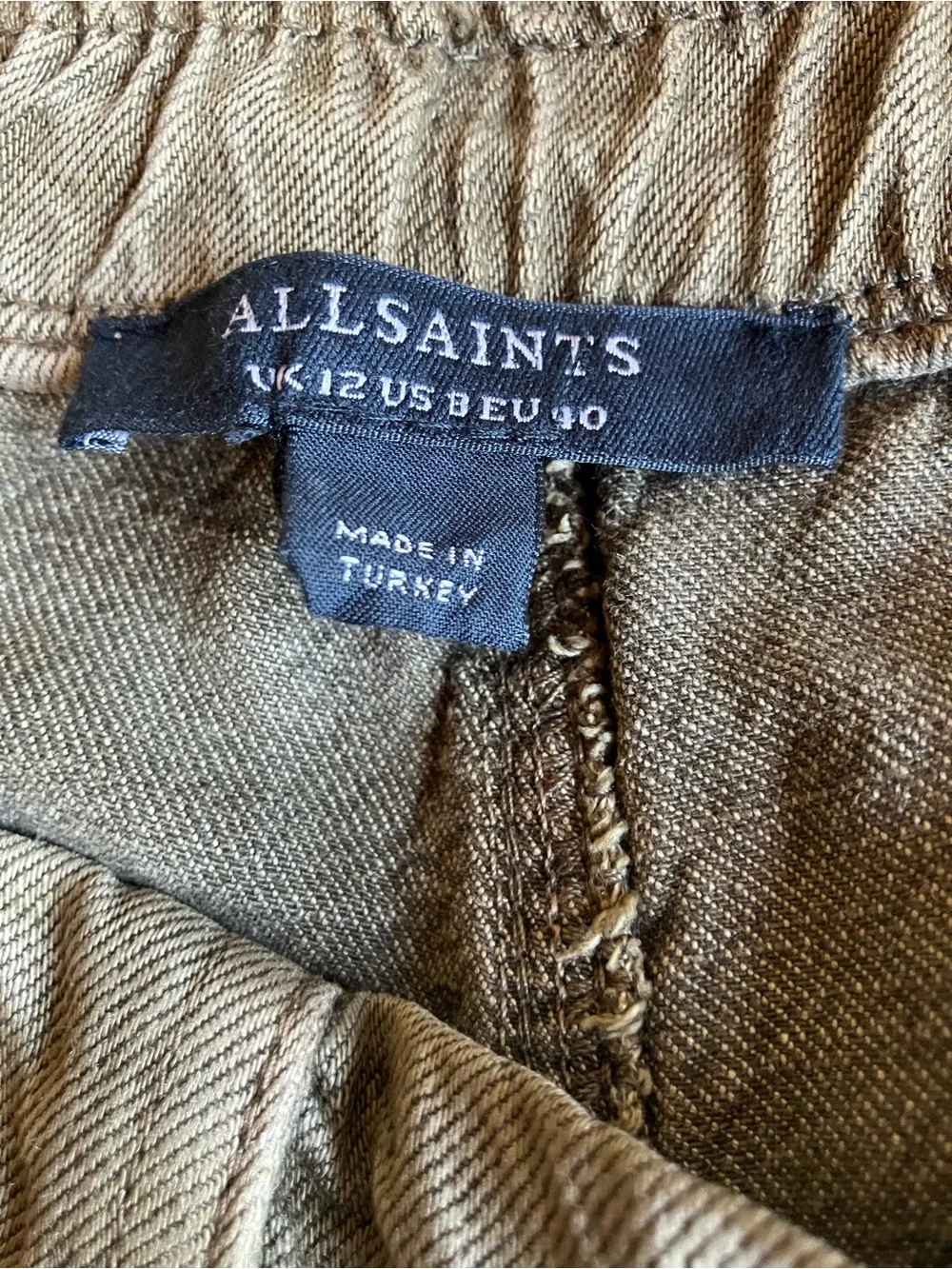 All Saints Frieda Denim Olive Green Cargo Joggers US 8, UK 12, EU 40